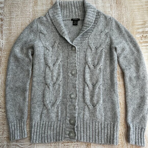 Eddie Bauer Womens Heather Gray Shawl Neck Cable Knit Cardigan Sweater Small - Picture 1 of 7